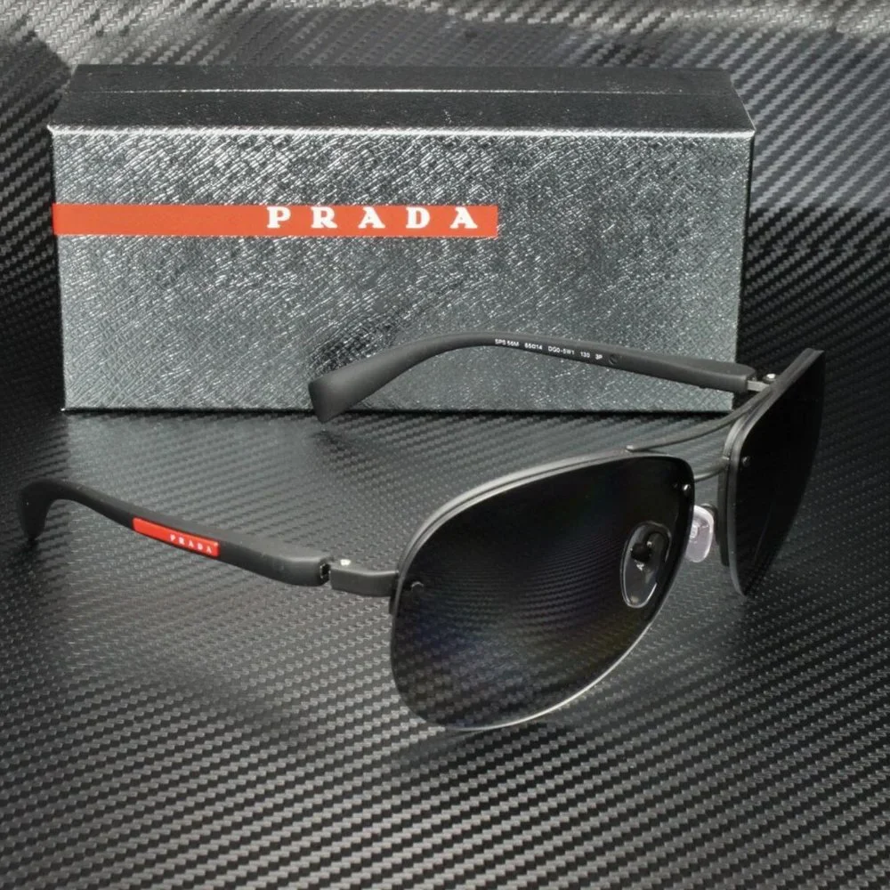 Prada Men's Black and Grey Rubber Sunglasses!